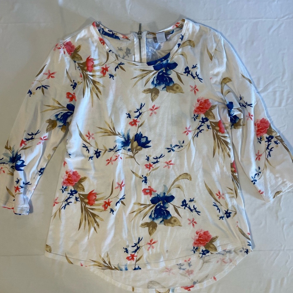Chico's White Tunic with Blue and Pink Floral Print